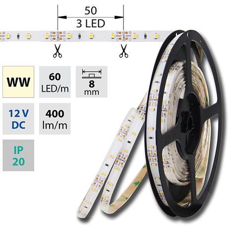 ML-121.207.60.0 LED pásek SMD3528 teple bílý, 60LED/m, IP20, DC 12V, 8mm, 5m