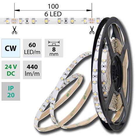 ML-126.206.60.0 LED pásek SMD3528 studeně bílý, 60LED/m, IP20, DC 24V, 8mm, 5m