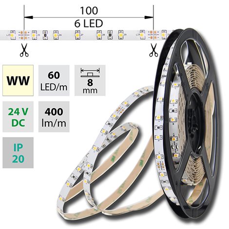 ML-126.207.60.2 LED pásek SMD3528 teple bílý, 60LED/m, IP20, DC 24V, 8mm, 50m