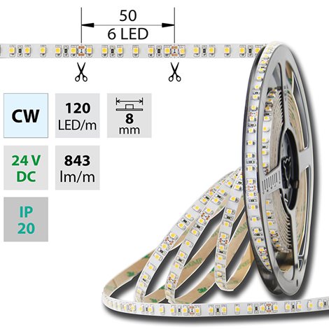 ML-126.230.60.0 LED pásek SMD3528 studeně bílý, 120LED/m, IP20, DC 24V, 8mm, 5m