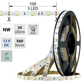 ML-121.664.60.2 LED pásek SMD5050 NW, 30LED/m, 7,2W/m, 560lm/m, IP20, DC 12V, 10mm, 50m