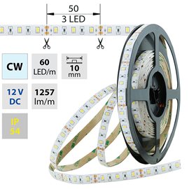 ML-121.711.60.0 LED pásek SMD2835 CW, 60LED/m, 14,4W/m, 1257lm/m, IP54, DC 12V, 10mm, 5m