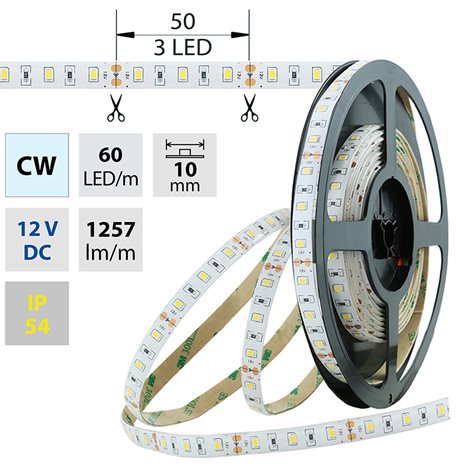 ML-121.711.60.0 LED pásek SMD2835 CW, 60LED/m, 14,4W/m, 1257lm/m, IP54, DC 12V, 10mm, 5m