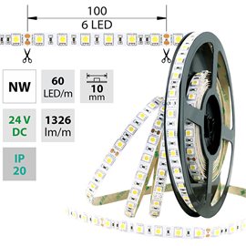 ML-126.665.60.2 LED pásek SMD5050 NW, 60LED/m, 14,4W/m, 1296lm/m, IP20, DC 24V, 10mm, 50m