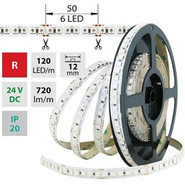 ML-126.666.60.0 LED pásek SMD5050 R, 120LED/m, 28,8W/m, 720lm/m, IP20, DC 24V, 12mm, 5m