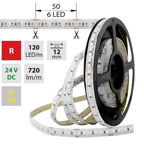 ML-126.676.60.0 LED pásek SMD5050 R, 120LED/m, 28,8W/m, 720lm/m, IP54, DC 24V, 12mm, 5m
