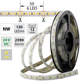 ML-126.681.60.0 LED pásek SMD5050 NW, 120LED/m, 28,8W/m, 2390lm/m, IP54, DC 24V, 12mm, 5m