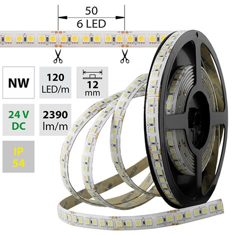 ML-126.681.60.0 LED pásek SMD5050 NW, 120LED/m, 28,8W/m, 2390lm/m, IP54, DC 24V, 12mm, 5m