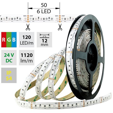 ML-128.683.60.0 LED pásek SMD5050 RGB, 120LED/m, 28,8W/m, 1120lm/m, IP54, DC 24V, 12mm, 5m