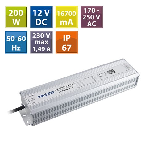 ML-732.034.45.0 Napájecí zdroj 200 W, DC12V/16,7A, IP67, hliníkové provedení 1