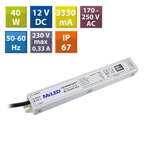 ML-732.037.45.0 Napájecí zdroj 40 W, DC12V/3,33A, IP67, hliníkové provedení 1