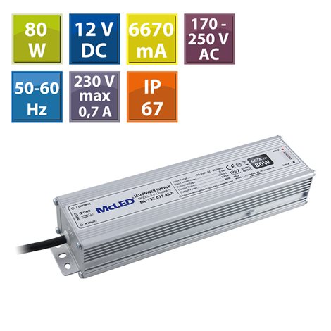 ML-732.039.45.0 Napájecí zdroj 80 W, DC12V/6,67A, IP67, hliníkové provedení 1