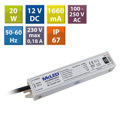 ML-732.061.45.0 Napájecí zdroj 20 W, DC12V/1,67 A, IP67, hliníkové provedení 1