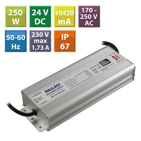 ML-732.036.45.1 Napájecí zdroj 250 W, DC24V/10,42A, IP67, hliníkové provedení 1