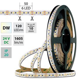 ML-127.632.60.2 LED pásek SMD3527 dual white WW-CW, 120LED/m, 19,2W/m, 1850lm/m, IP20, DC 24V, 50m