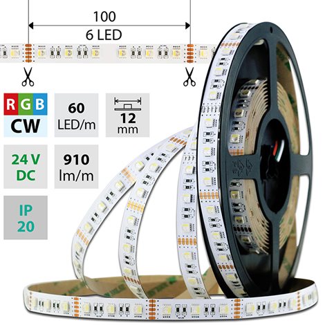 ML-128.634.60.0 LED pásek SMD5050 RGB + CW, 60LED/m, 19,2W/m, 1240lm/m, IP20, DC 24V, 12mm, 5m