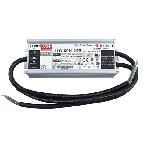 ML-732.213.58.1 Napájecí zdroj Mean Well HLG-60H-24B, 60 W, DC24V/2,5A, IP67, kovové provedení 1