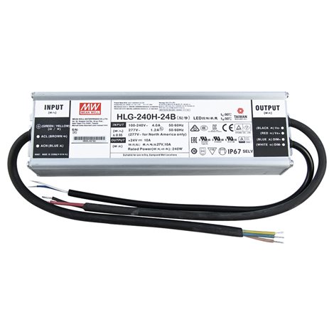 ML-732.219.58.1 Napájecí zdroj Mean Well HLG-240H-24B, 240 W, DC24V/10A, IP67, kovové provedení 1