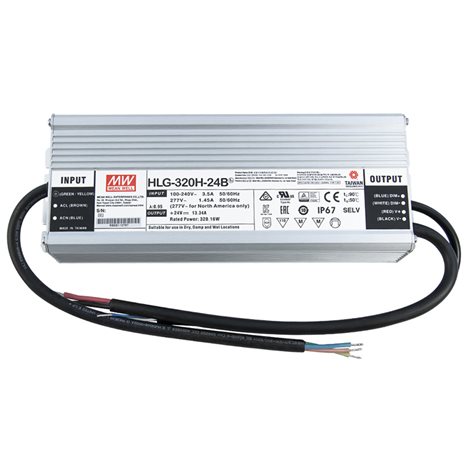 ML-732.220.58.1 Napájecí zdroj Mean Well HLG-320H-24B, 320 W, DC24V/13,34A, IP67, kovové provedení 1