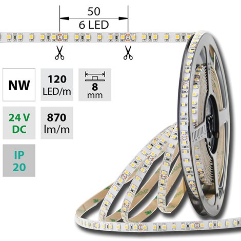 ML-126.776.60.0 LED pásek SMD3528 neutrálně bílý, 120LED/m, IP20, DC 24V, 8mm