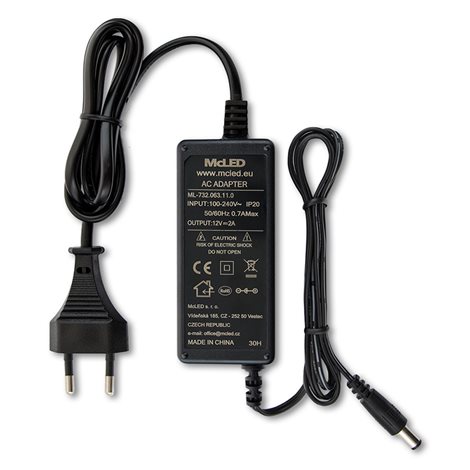 ML-732.063.11.0 Napájecí adaptér 24W, DC12V/2A, IP20, černý plast, s vidlicí 2