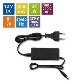ML-732.063.11.0 Napájecí adaptér 24W, DC12V/2A, IP20, černý plast, s vidlicí