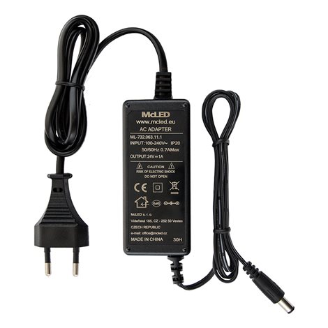 ML-732.063.11.1 Napájecí adaptér 24W, DC24V/1A, IP20, černý plast, s vidlicí 2