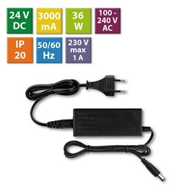 ML-732.064.11.1 Napájecí adaptér 36W, DC24V/1,5A, IP20, černý plast, s vidlicí