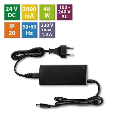 ML-732.065.11.1 Napájecí adaptér 48W, DC24V/2A, IP20, černý plast, s vidlicí 1