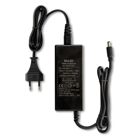 ML-732.066.11.1 Napájecí adaptér 60W, DC24V/2,5A, IP20, černý plast, s vidlicí 2