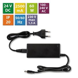 ML-732.066.11.1 Napájecí adaptér 60W, DC24V/2,5A, IP20, černý plast, s vidlicí