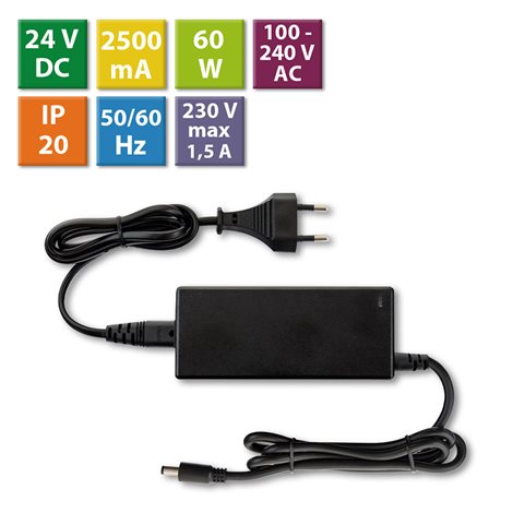 ML-732.066.11.1 Napájecí adaptér 60W, DC24V/2,5A, IP20, černý plast, s vidlicí 1