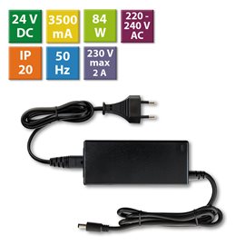 ML-732.067.11.1 Napájecí adaptér 84W, DC24V/3,5A, IP20, černý plast, s vidlicí