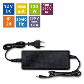 ML-732.069.11.0 Napájecí adaptér 120W, DC12V/10A, IP20, černý plast, s vidlicí