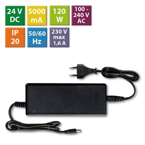 ML-732.069.11.1 Napájecí adaptér 120W, DC24V/5A, IP20, černý plast, s vidlicí 1