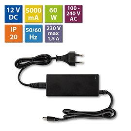 ML-732.066.11.0 Napájecí adaptér 60W, DC12V/5A, IP20, černý plast, s vidlicí