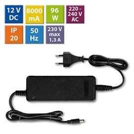ML-732.068.11.0 Napájecí adaptér 96W, DC12V/8A, IP20, černý plast, s vidlicí