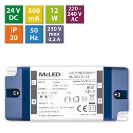 ML-732.070.11.1 Napájecí zdroj 12W, DC24V/0,5A, IP20, plastové provedení se svorkovnicí