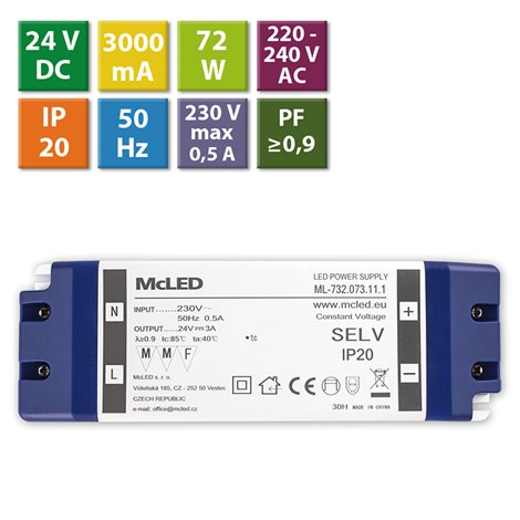 ML-732.073.11.1 Napájecí zdroj 72W, DC24V/3A, IP20, plastové provedení se svorkovnicí 1