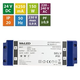 ML-732.075.11.1 Napájecí zdroj 150W, DC24V/6,25A, IP20, plastové provedení se svorkovnicí