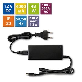 ML-732.065.11.0 Napájecí adaptér 48W, DC12V/4A, IP20, černý plast, s vidlicí
