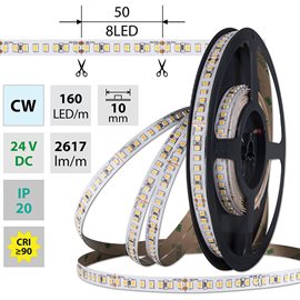 ML-126.886.60.0 LED pásek SMD2835 CW, 160LED/m, 19,2W/m, DC 24V, 2617lm/m, CRI90, IP20, 10mm, 5m