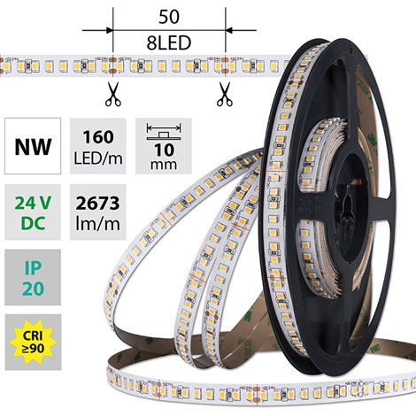 ML-126.887.60.0 LED pásek SMD2835 NW, 160LED/m, 19,2W/m, DC 24V, 2673lm/m, CRI90, IP20, 10mm, 5m