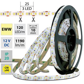 ML-121.367.60.2 LED pásek SMD2835 WW, 120LED/m, 14W/m, 1190lm/m, IP20, DC 12V, 10mm, 50m