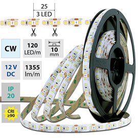 ML-121.368.60.2 LED pásek SMD2835 CW, 120LED/m, 14W/m, 1550lm/m, IP20, DC 12V, 10mm, 50m