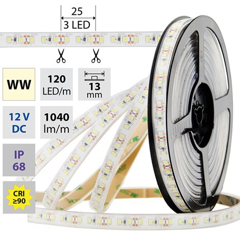 ML-121.369.60.0 LED pásek SMD2835 WW, 120LED/m, 14W/m, 1040lm/m, IP68, DC 12V, 13mm, 5m
