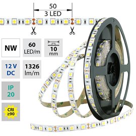 ML-121.665.60.0 LED pásek SMD5050 NW, 60LED/m, 14,4W/m, 1296lm/m, IP20, DC 12V, 10mm, 5m