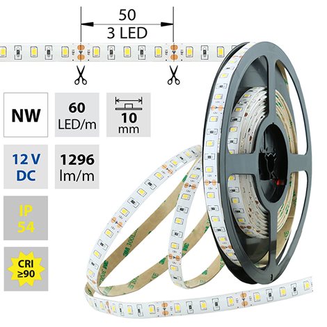 ML-121.710.60.0 LED pásek SMD2835 NW, 60LED/m, 14,4W/m, 1296lm/m, IP54, DC 12V, 10mm, 5m