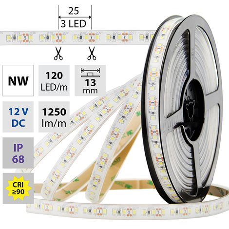 ML-121.817.60.0 LED pásek SMD2835 NW, 120LED/m, 14W/m, 1250lm/m, IP68, DC 12V, 13mm, 5m