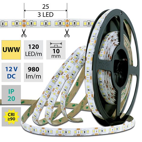 ML-121.820.60.0 LED pásek SMD2835 UWW, 120LED/m, 14W/m, 980lm/m, IP20, DC 12V, 10mm, 5m